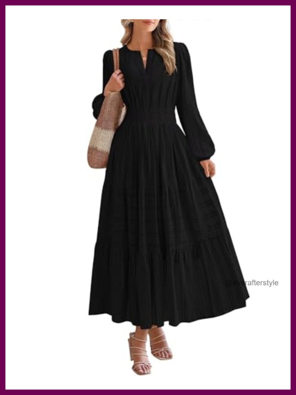 Long Sleeve Maxi Dress with Pockets V-Neck Flowy Casual Wedding Guest